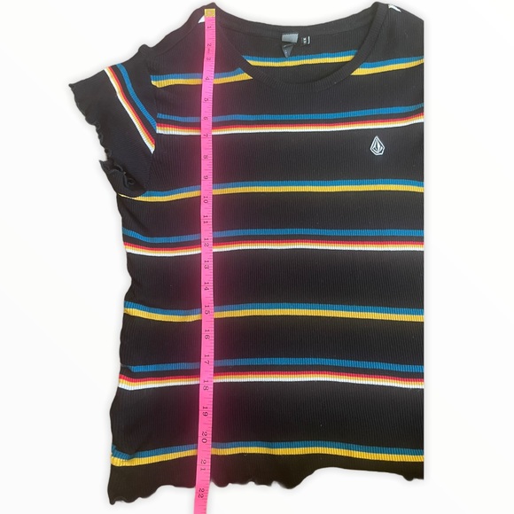 Volcom Black Ribbed Striped Ruffle Tee - Picture 8 of 9
